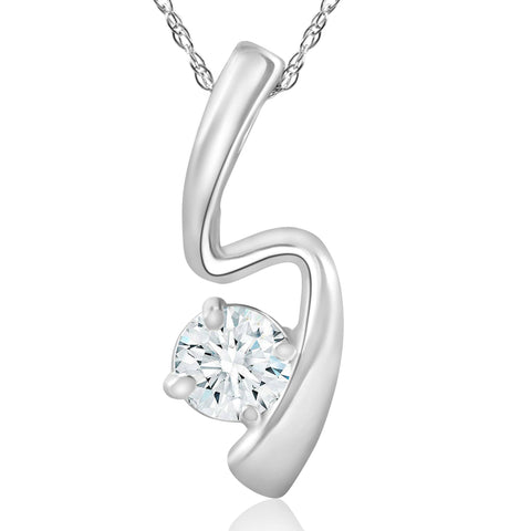 1/2ct Solitaire Round Diamond 14k White Gold Pendant & Chain Womens Jewelry