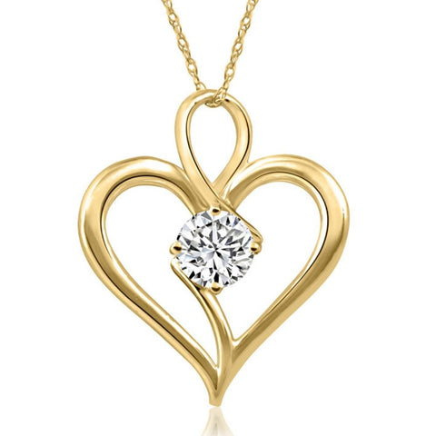 3/4Ct Natural Diamond Solitaire Heart Necklace in Yellow Gold Pendant