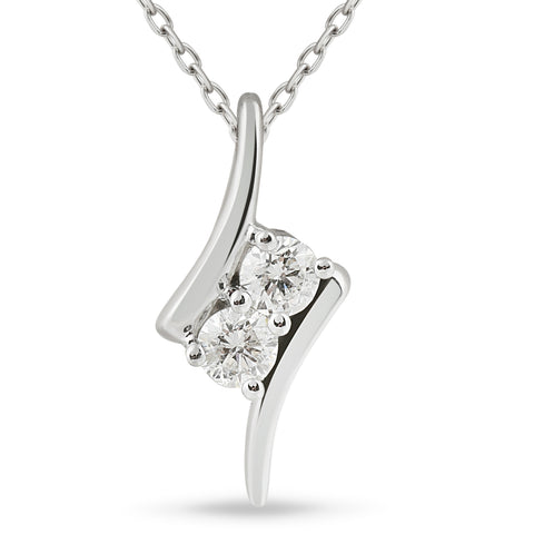 3/8ct Two Stone Diamond Forever Us Solitaire Pendant 14k White Gold 18" Chain