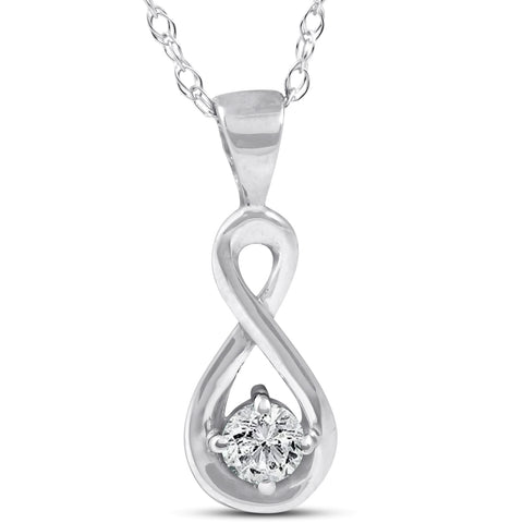 1/10Ct Diamond Solitaire Knot Pendant 10k White Gold Womens Necklace