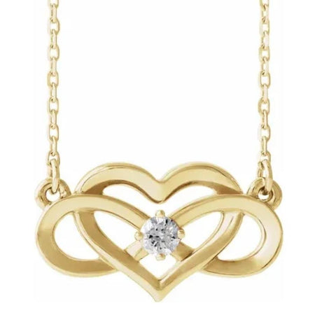 14k Yellow Gold Solitaire Heart Shaped Infinity Pendant 18 Necklace