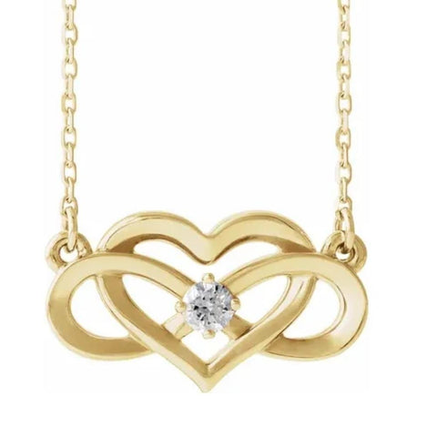 14k Yellow Gold Solitaire Heart Shaped Infinity Pendant 18" Necklace