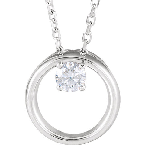 1/10 Ct Diamond Solitaire Circle Pendant 14k White Gold Necklace 9.7MM
