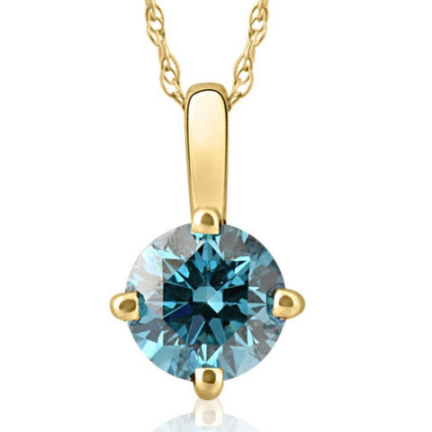 VS 1Ct Blue Diamond Solitaire Pendant in White or Yellow Gold Lab Grown