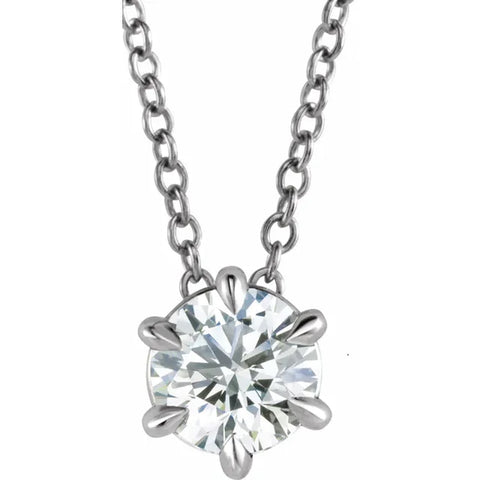 14K White Gold 1ct Floating Solitaire Round Diamond Pendant Necklace