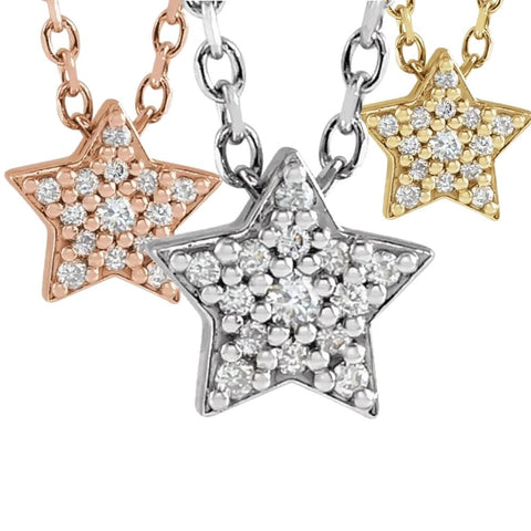 Dainty Diamond Star Pendant in 14k White, Yellow, or Rose Gold Necklace