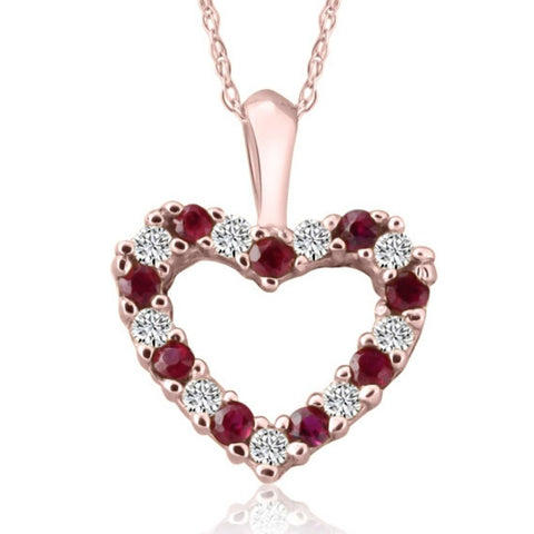 1/2Ct Ruby & Diamond Heart Pendant in White, Yellow, or Rose Gold