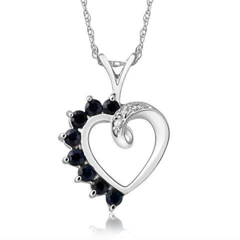 5/8ct Blue Sapphire & Diamond Heart Pendant 14k White, Rose, or Yellow Gold 1"