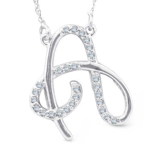Diamond "A" Initial Pendant 18" Necklace 14K White Gold