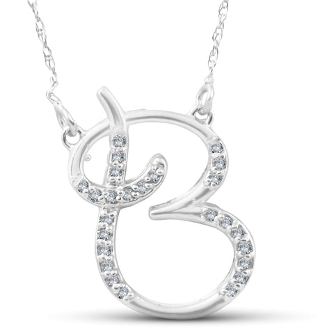Diamond "B" Initial Pendant 18" Necklace 14K White Gold