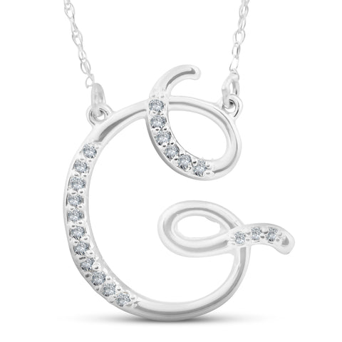 Diamond "G" Initial Pendant 18" Necklace 14K White Gold