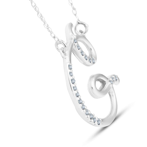 Diamond "G" Initial Pendant 18" Necklace 14K White Gold