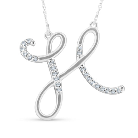 Diamond "H" Initial Pendant 18" Necklace 14K White Gold