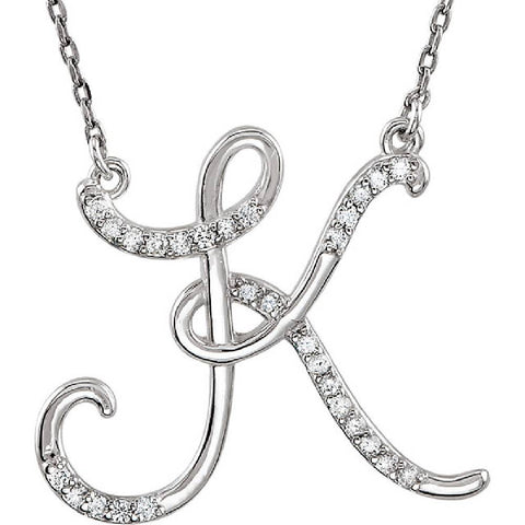 Diamond "K" Initial Pendant 18" Necklace 14K White Gold