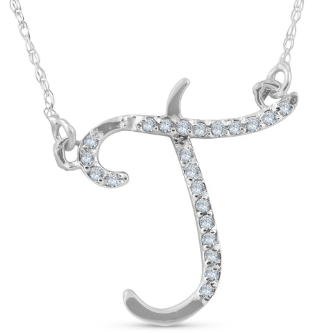 Diamond "T" Initial Pendant 18" Necklace 14K White Gold