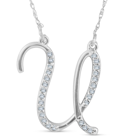 Diamond "U" Initial Pendant 18" Necklace 14K White Gold