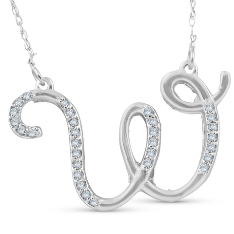 Diamond "W" Initial Pendant 18" Necklace 14K White Gold