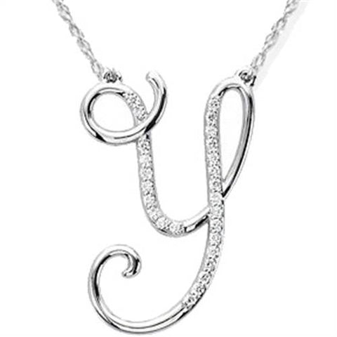 Diamond "Y" Initial Pendant 18" Necklace 14K White Gold