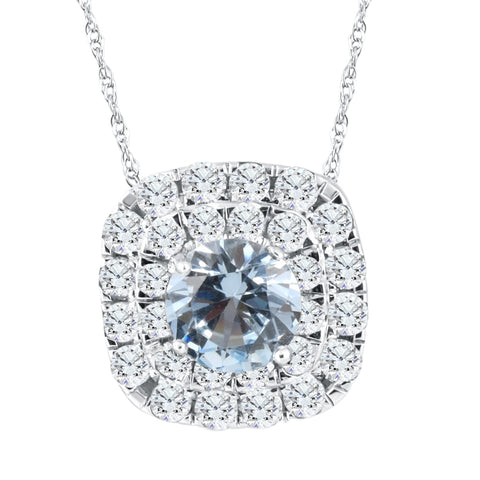 2 3/4Ct Aquamarine & Diamond Cushion Halo Pendant 10k White Gold Womens Necklace
