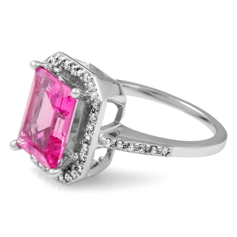 4 1/2ct Pink Topaz SWAROVSKI & Diamond Vintage Halo Engagement Ring 14K White Gold