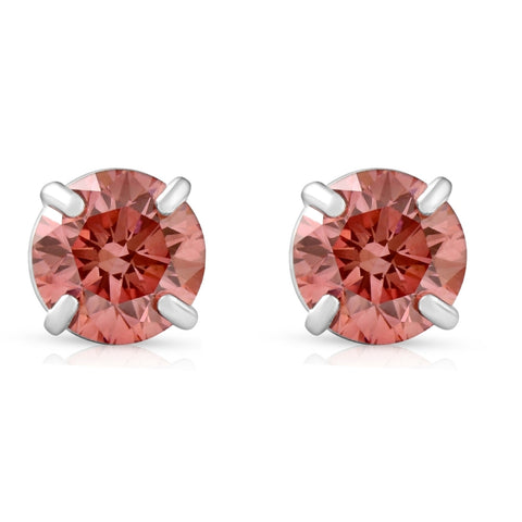 VS 3/8Ct Pink Lab Grown Diamond Screw Back Studs Earrings 14K White Gold