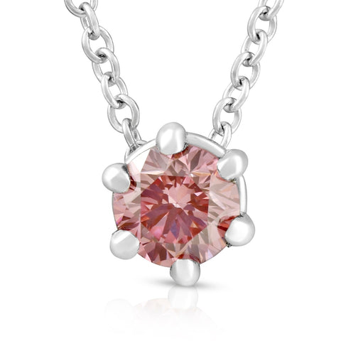 1/4Ct Pink Diamond Solitaire Floating Pendant 14k White Gold Lab Grown Necklace
