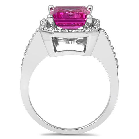 4 1/2ct Emerald Pink Topaz & Diamond Vintage Halo Engagement Ring White Gold