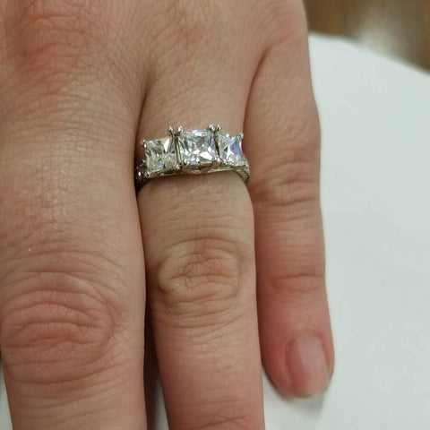 Three Stone with square center trilliant sides - Engagement rings in Boston  – GoldQuestJewelers