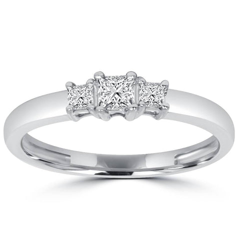 1/2CT Three Stone Princess Cut Diamond Engagment Anniversary Ring 14K White Gold