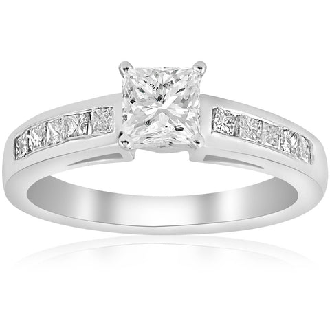 1 1/4ct Princess Cut Diamond Engagement Solitaire Ring 3/4ct ctr 14K White Gold