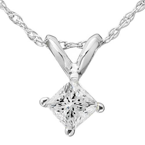 3/4ct Princess Cut Solitaire Diamond Pendant White Gold