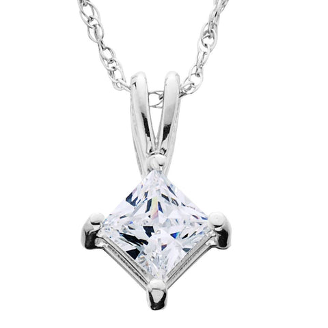 1/4ct Princess Cut Solitaire Diamond Pendant 14K White Gold
