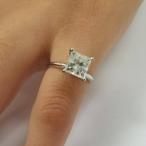 2 ct Princess Cut Huge Diamond Solitaire Engagement Ring 14K White Gold Enhanced