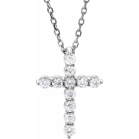 SI/G .25 Ct Diamond Cross Pendant Necklace 18" 14k White Gold EX3 Lab Grown