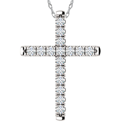 VS 1/2 Ct EX3 Lab Grown Diamond Cross Pendant Necklace 1" Tall 14k White Gold