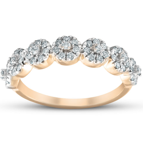1/2Ct Diamond Halo Anniversary Womens Stackable Diamond Wedding Ring Yellow Gold
