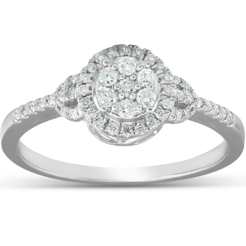 1/4Ct Halo Diamond Engagement Ring 10k White Gold