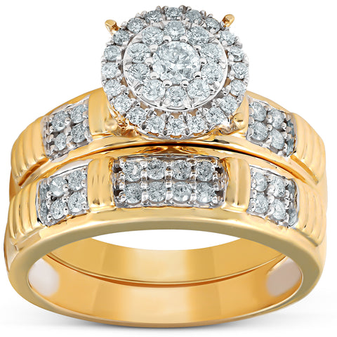 3/4 Ct Halo Diamond Engagement Wedding Ring Set 10k Yellow Gold