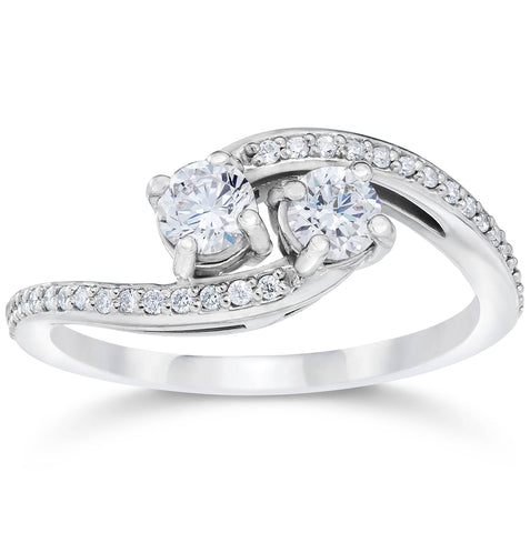 1/2 Carat 2 Stone Forever Us Diamond Engagement Anniversary Ring 10k White Gold