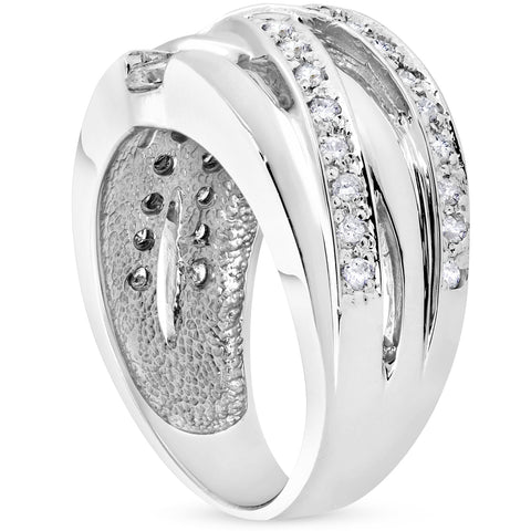 3/4 ct Diamond Womens Wide Solitaire Right Hand Ring 14k White Gold Multirow