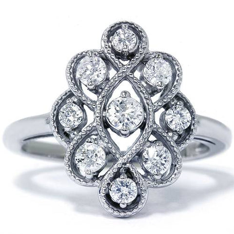 5/8ct Vintage Style Diamond Ring 14K White Gold