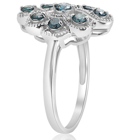5/8ct Vintage Blue Diamond Womens Anniversary Ring 14K White Gold Jewelry