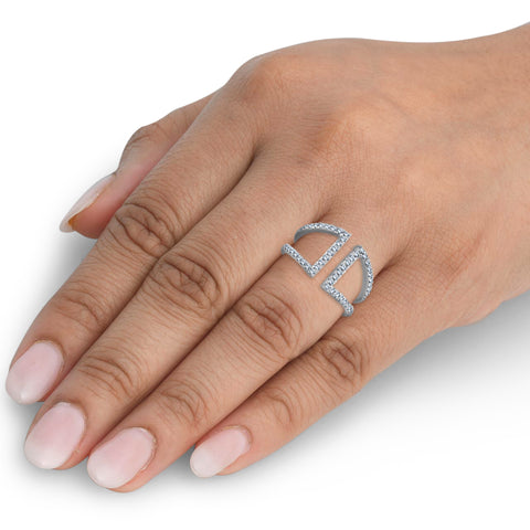 1/2 Ct Diamond Ring Fashion Right Hand Split Band 10K White Gold