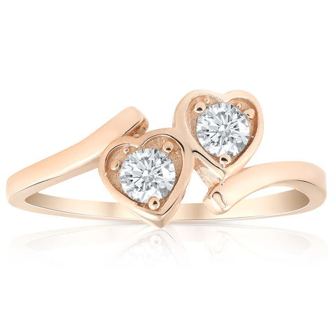 1/3ct Diamond Solitaire Two Stone Forever Us Heart Shape 14k Rose Gold Ring
