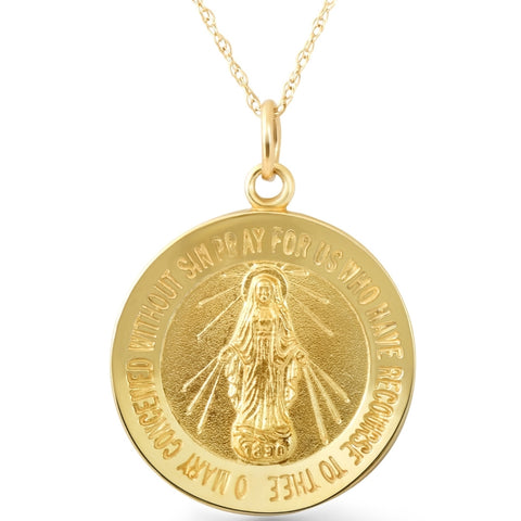 14k  Yellow Gold St. Mary Medal Pendant  1" Tall 5.5 Grams