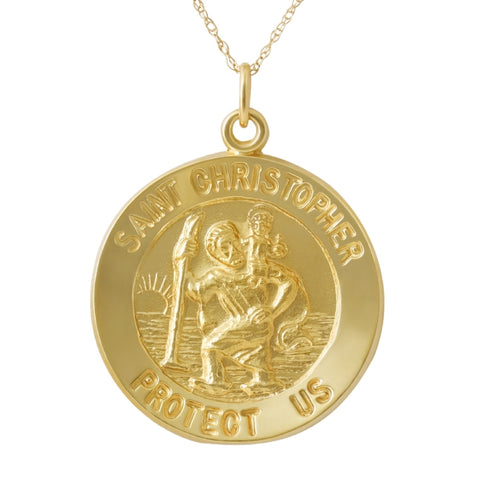Yellow Gold St. Christopher | Medal Pendant 1" Tall