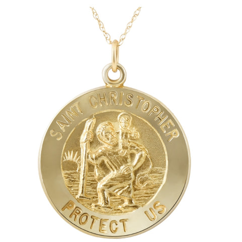 14k Yellow Gold St. Christopher Medal Pendant 1" Tall 3 Grams