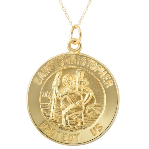 14k Yellow Gold St. Christopher Medal Pendant 1" Tall 3.5 Grams
