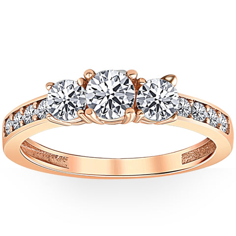 1ct 3 Stone Diamond Engagement Ring 14K Rose Gold