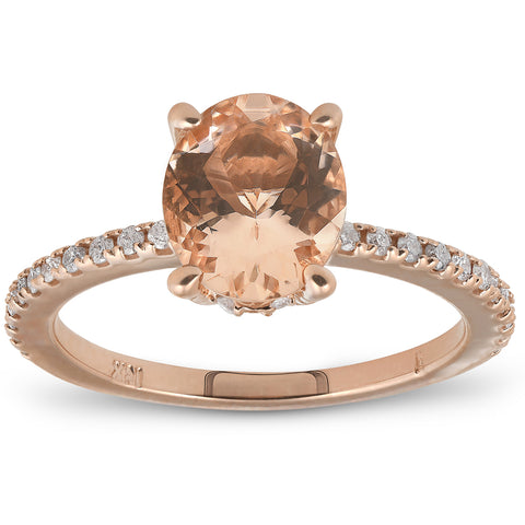 2.30ct Oval Peach Morganite Halo Diamond Engagement Wedding Ring Rose Gold